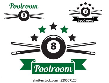 Billiard Or Snooker Poolroom Design For Sports, Leisure Or Club Logo Emblem