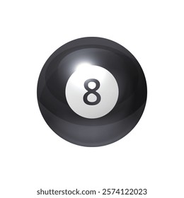 Billiard, snooker white sphere with eight print, sport game recreation equipment, 3D design illustration. Pool ball with 8 number, vector illustration in 3D realistic design