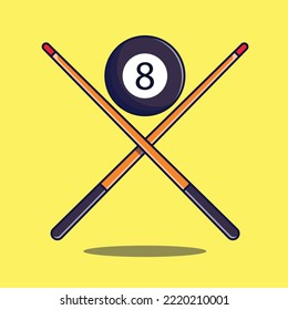 Billiard stick and ball vector illustration. Billiard logo vector. Billiard stick and eightball cartoon illustration