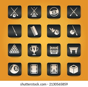billiard symbols on black buttons on yellow background