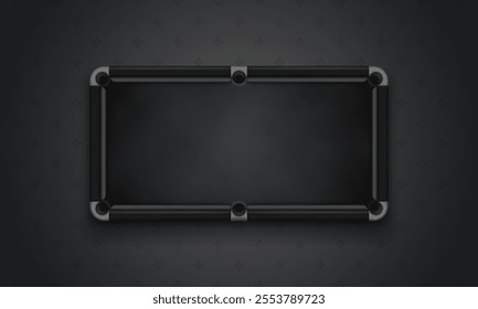 Billiard table with black cloth on dark background. Empty pool table top view. Vector illustration.