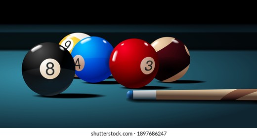 Billiard Table With Cue And Balls