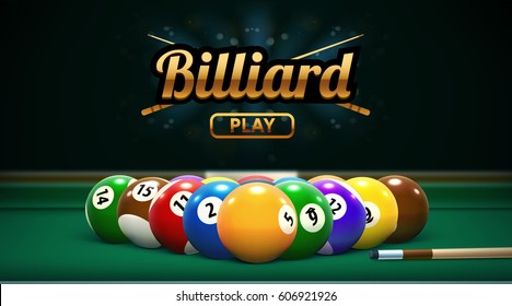 billiard table front view balls sport theme