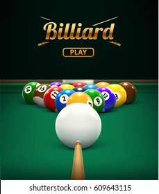 billiard table front view balls sport theme