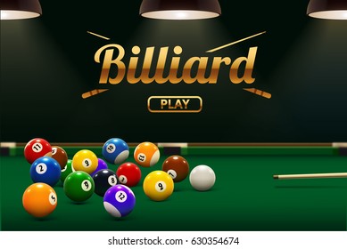 billiard table front view balls sport theme