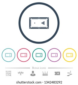 Billiard table initial state flat color icons in round outlines. 6 bonus icons included.