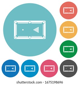 Billiard table initial state flat white icons on round color backgrounds