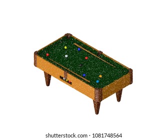 Billiard table. Isolated on white background. Vector illustration. Pointillism style. Isometric projection.