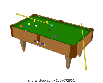 Billiard table. Isolated on white background. 3d Vector outline illustration.