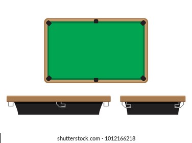 Billiard Table On Side And On Top. Billiard Play Sport, Snooker Pool Table, Vector Illustration