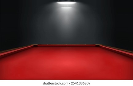 Billiard table with red cloth in dark room. Empty pool table with backlight. Vector illustration.