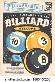 Billiard Tournament Poster Design Template. Eight Ball Competition Vector Flyer Advertisement.