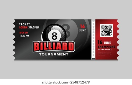 Billiard tournament sport event ticket paper template