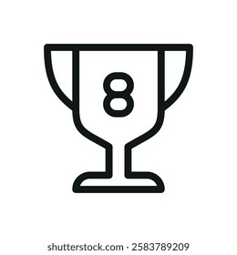 Billiard trophy cup line icon, 8 ball pool trophy vector symbol with editable stroke