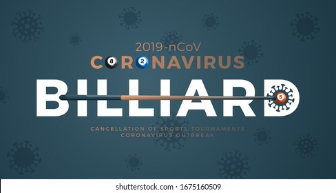 Billiard vector banner caution coronavirus. Stop 2019-nCoV outbreak. Coronavirus danger and public health risk disease and flu outbreak. Cancellation of sporting events and matches concept