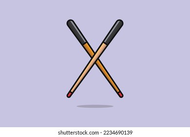 Billiard Wooden Sticks in cross sign vector illustration. Sport object icon concept. Billiard game sticks vector design on purple background with shadow. Billiard stick logo design.