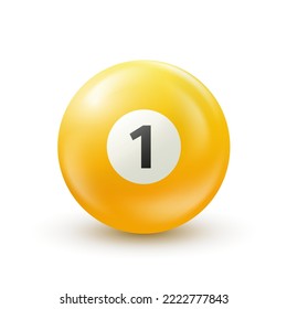 Billiard, yellow pool ball with number 1 Snooker or lottery ball on white background Vector illustration