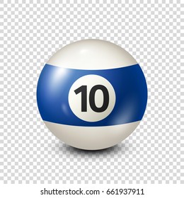 Billiard,blue pool ball with number 10.Snooker. Transparent background.Vector illustration.