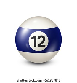 Billiard,blue pool ball with number 12.Snooker. Transparent background.Vector illustration.