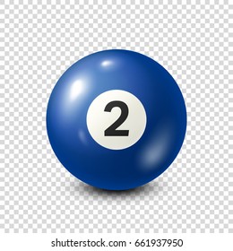 Billiard,blue pool ball with number 2.Snooker. Transparent background.Vector illustration.