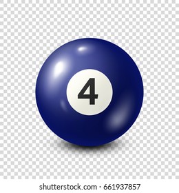 Billiard,blue pool ball with number 4.Snooker. Transparent background.Vector illustration.