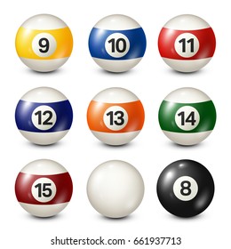 Billiard,pool balls collection. Snooker. White background. Vector illustration.