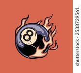 billiards 8-ball pool fire illustration