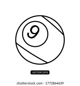 Plantilla de logotipo de ilustración de vectores de icono de línea de Ball de Billiards para muchos fines.