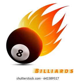 billiards ball with red orange yellow tone fire in the white background. sport ball logo design. billiards ball logo. vector. illustration. graphic design.