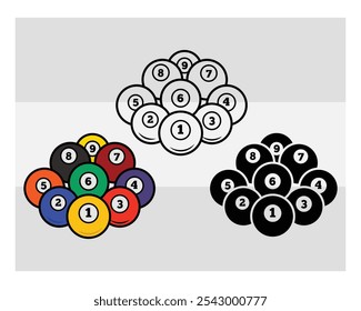 Billiards, Billiards Balls, Pool, Pool Balls, Snooker, Billiards Silhouette, Pool Game, Billiards png, Snooker clipart, outline, vector, 