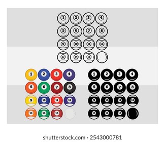 Billiards, Billiards Balls, Pool, Pool Balls, Snooker, Billiards Silhouette, Pool Game, Billiards png, Snooker clipart, outline, vector, 