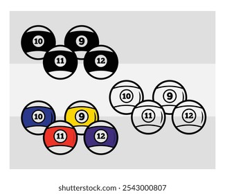 Billiards, Billiards Balls, Pool, Pool Balls, Snooker, Billiards Silhouette, Pool Game, Billiards png, Snooker clipart, outline, vector, 