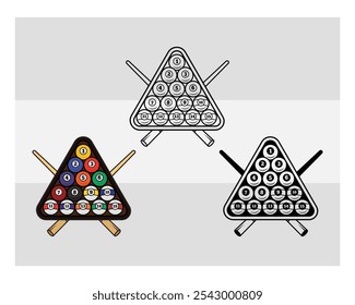 Billiards, Billiards Balls, Pool, Pool Balls, Snooker, Billiards Silhouette, Pool Game, Billiards png, Snooker clipart, outline, vector, 