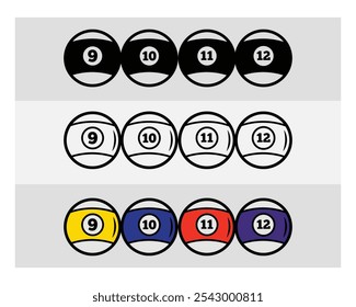 Billiards, Billiards Balls, Pool, Pool Balls, Snooker, Billiards Silhouette, Pool Game, Billiards png, Snooker clipart, outline, vector, 