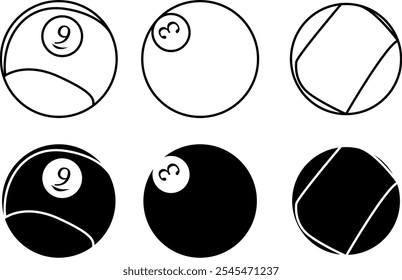 Billiards, Billiards Balls, Pool, Pool Balls, Snooker, Billiards Silhouette, outline