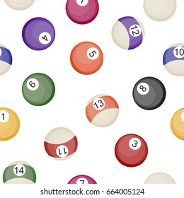 Billiards balls seamless pattern pool or snooker balls with cue ball vector illustration