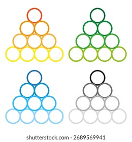 Juego de bolas de billar. Pirámides de círculo de colores. Símbolos del Vector del juego. Múltiples iconos de rack. EPS 10.