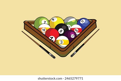 billiards balls and triangle frame with sticks.can be use many different ways