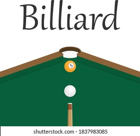 Billiards, billiard cue, balls and pocket. Vector, cartoon illustration. Vector.