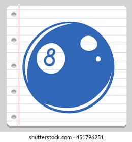 Billiards Black Ball Notebook School Doodle Icons Hand Made vector Illustration sketch.