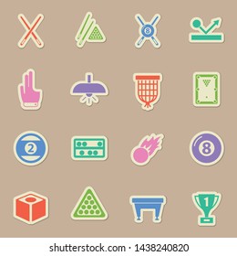 billiards color sticker vector icons. billiards paper labels with transparent shadow on beige background for web, mobile and user interface design