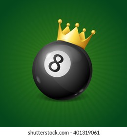 Billiards Concept with Golden Crown. Vector illustration