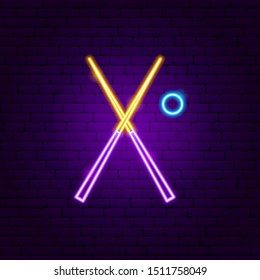 Billiards Cue Neon Sign. Vector Illustration of Sport Promotion.