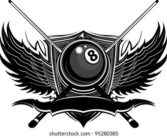 Billiards Eight Ball with Ornamental Wings Vector Template