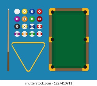 Billiards flat illustration. Billiards pool game accessories.