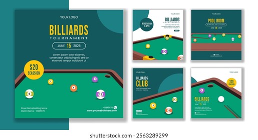 Billiards Game Illustration for Social Media Posts in Flat Cartoon Style