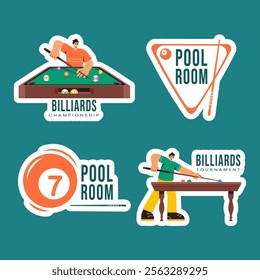 Billiards Game Templates in Hand Drawn Flat Cartoon Style for Label