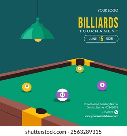 Billiards Game Templates for Social Media with Flat Cartoon Design Illustration