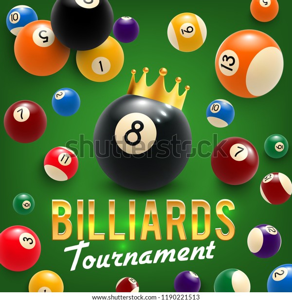 Torneo De Juego De Billiards Vector Bolas De Billar Con Corona Dorada Sobre Mesa Verde Hobby