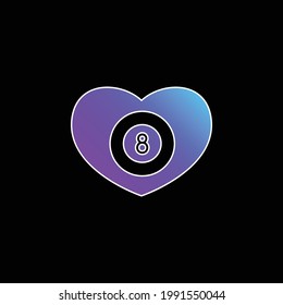 Corazón de Billiards con ocho bolas dentro del icono del vector gradiente azul